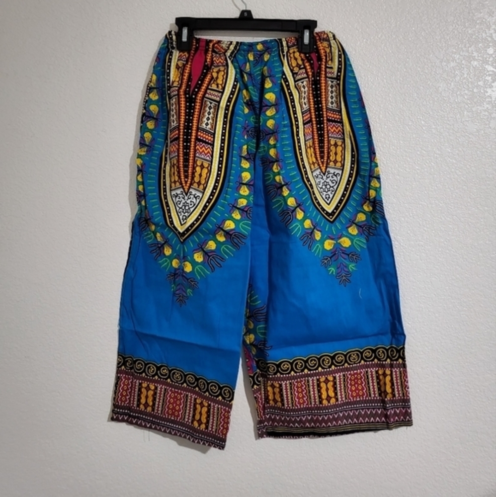 Unisex One Size African‎ Dashiki Shirt & Capri Pants 2pc. Set Blue, Pink, Yellow - Picture 6 of 7